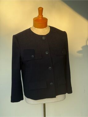 Vintage Navy-Blue Tweed-Style Jacket ft Textured Crepe